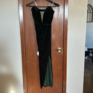 Lulu My Dream Come True Forest Green Velvet Strapless Maxi Dress